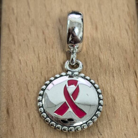 Pandora Pink Breast Cancer Survivor Oval Charm, S925 Silver Bracelets - Picture 1 of 4
